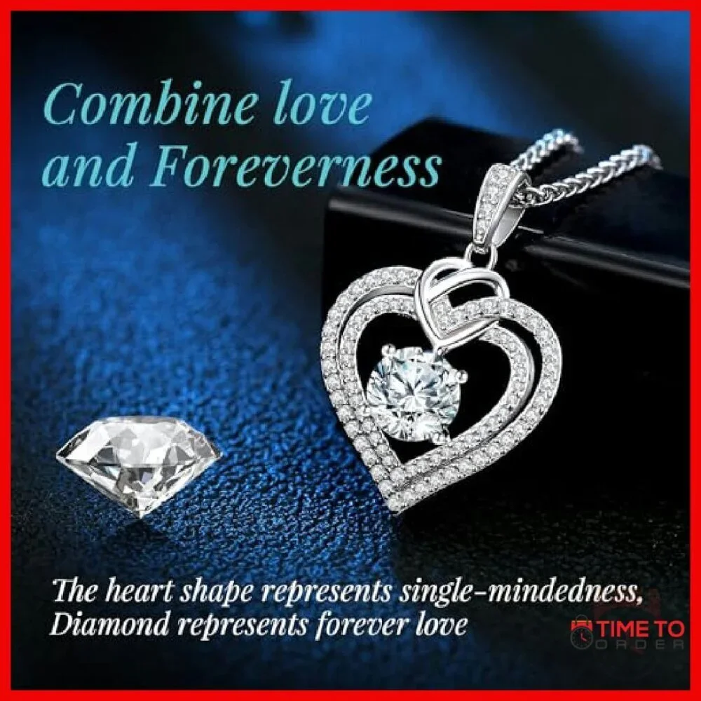 1.5 Carat Moissanite Heart Pendant Necklace 925 Sterling Silver Gift